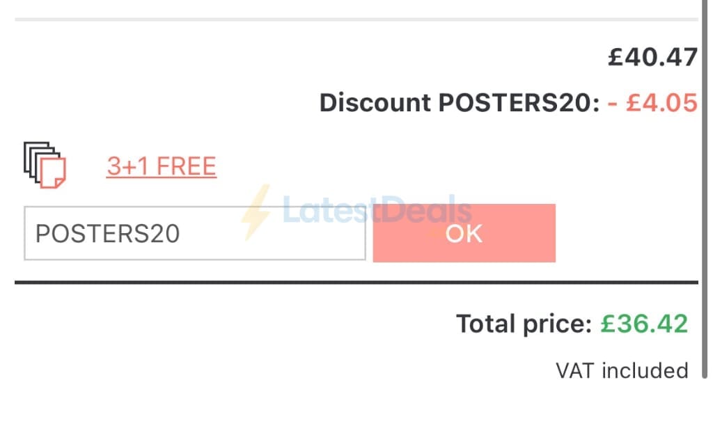 Screenshot of the UKposters discount code working