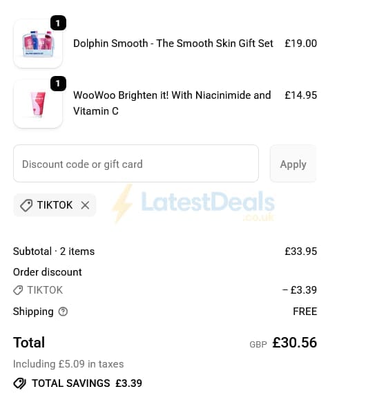 Screenshot of the WooWoo discount code working