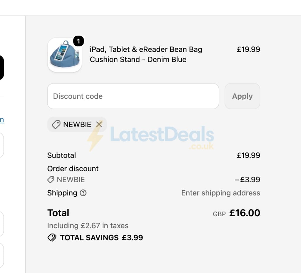 Screenshot of the Ibeani discount code working