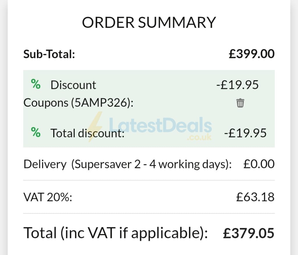 Screenshot of the Advanced MP3 Players discount code working