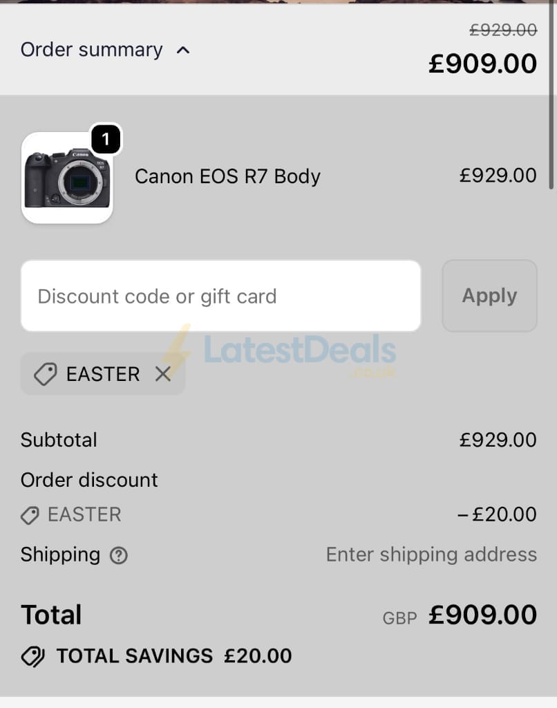 Screenshot of the Hdew Cameras discount code working