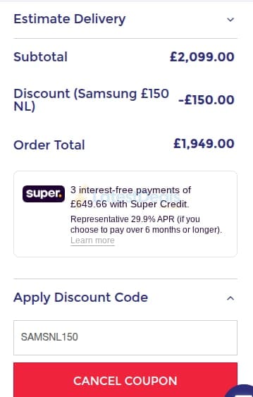 Screenshot of the Electrical Discount UK discount code working