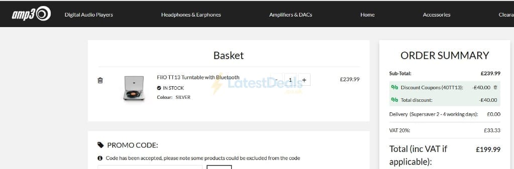 Screenshot of the Advanced MP3 Players discount code working