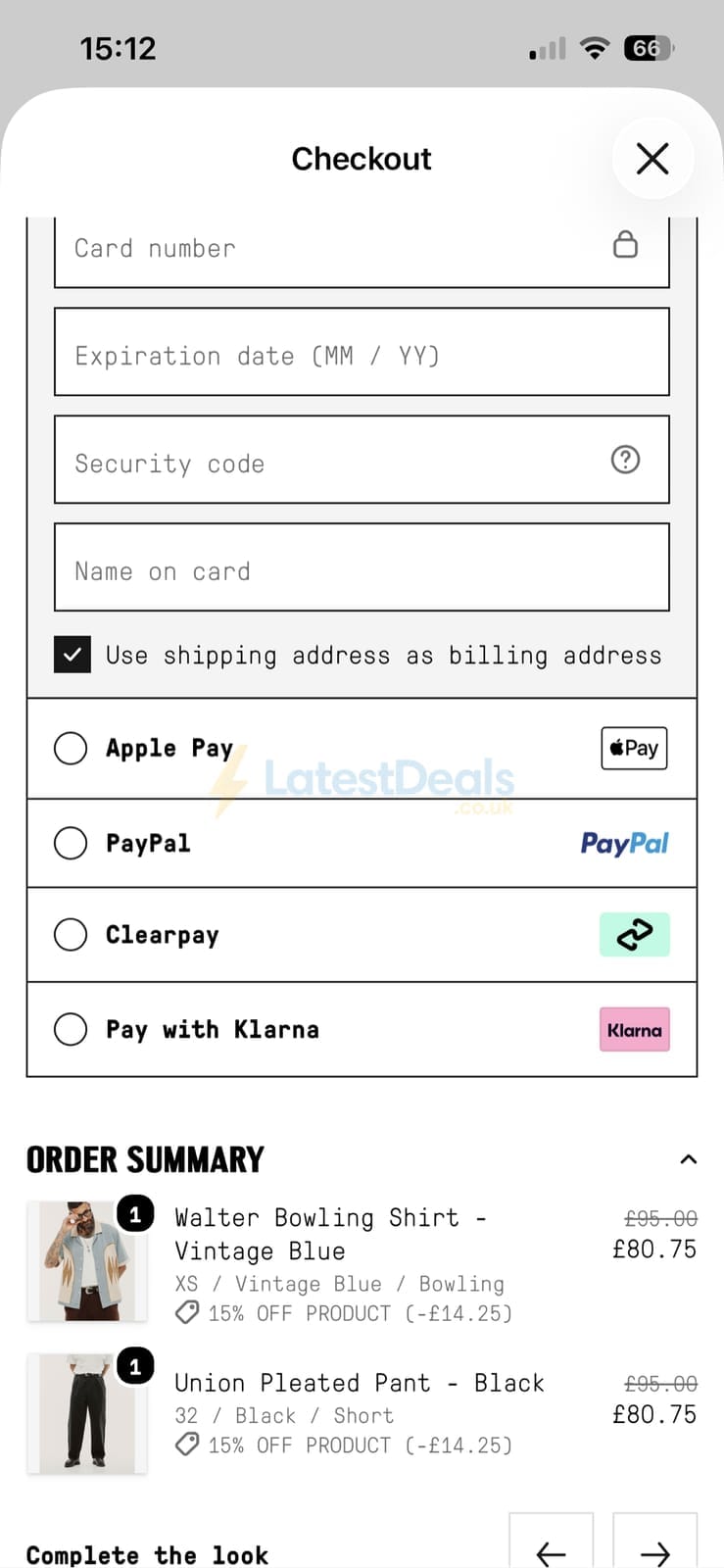 Screenshot of the P&Co discount code working