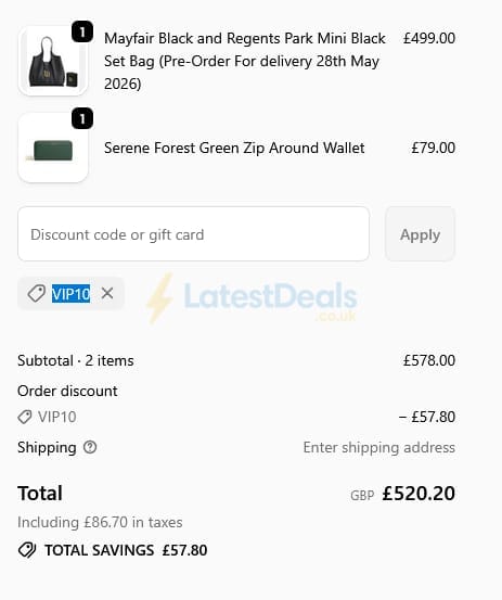 Screenshot of the Labante London discount code working