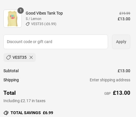 Screenshot of the Tikiboo discount code working