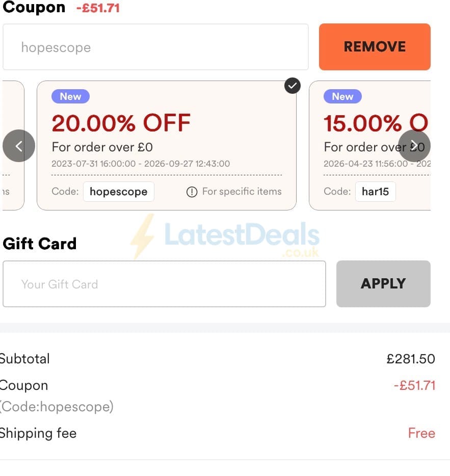 Screenshot of the Halara discount code working