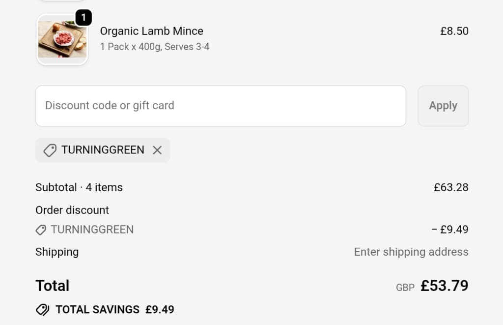 Screenshot of the The Organic Butchery discount code working