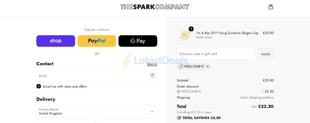 Screenshot of the The Spark Company discount code working