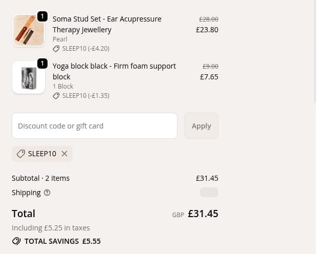 Screenshot of the Yogi Bare discount code working