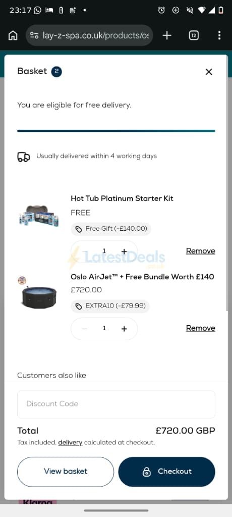 Screenshot of the Lay-Z-Spa discount code working