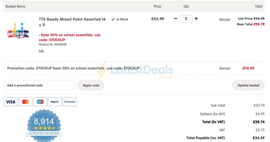 Screenshot of the TTS discount code working