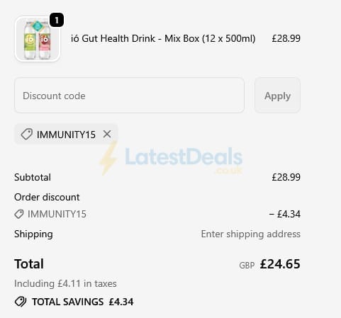 Screenshot of the ió Gut Health Drink discount code working