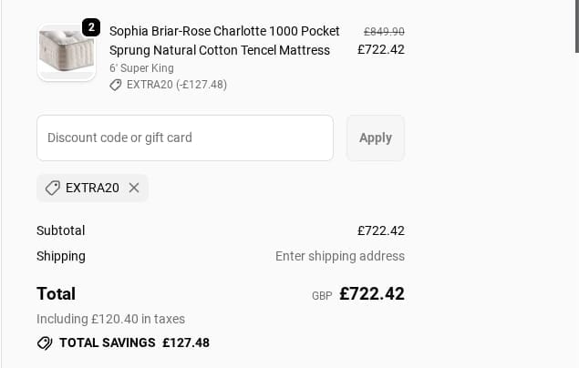 Screenshot of the Divan Base Direct discount code working