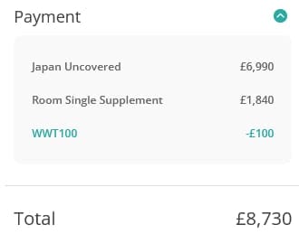 Screenshot of the Wendy Wu Tours discount code working