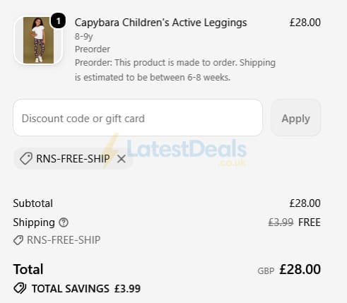 Screenshot of the Rainbows and Sprinkles discount code working