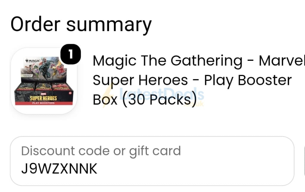 Screenshot of the Total Cards discount code working