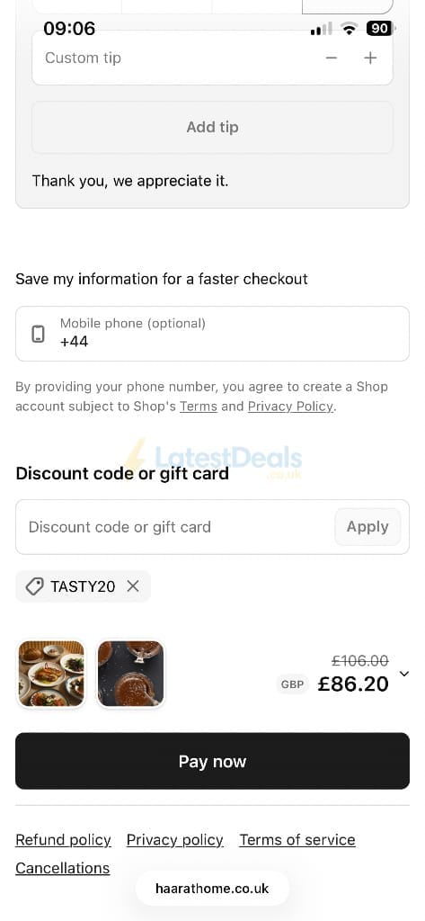 Screenshot of the Haar at Home discount code working