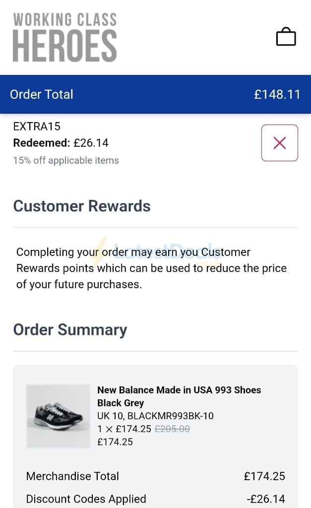 Screenshot of the Working Class Heroes discount code working