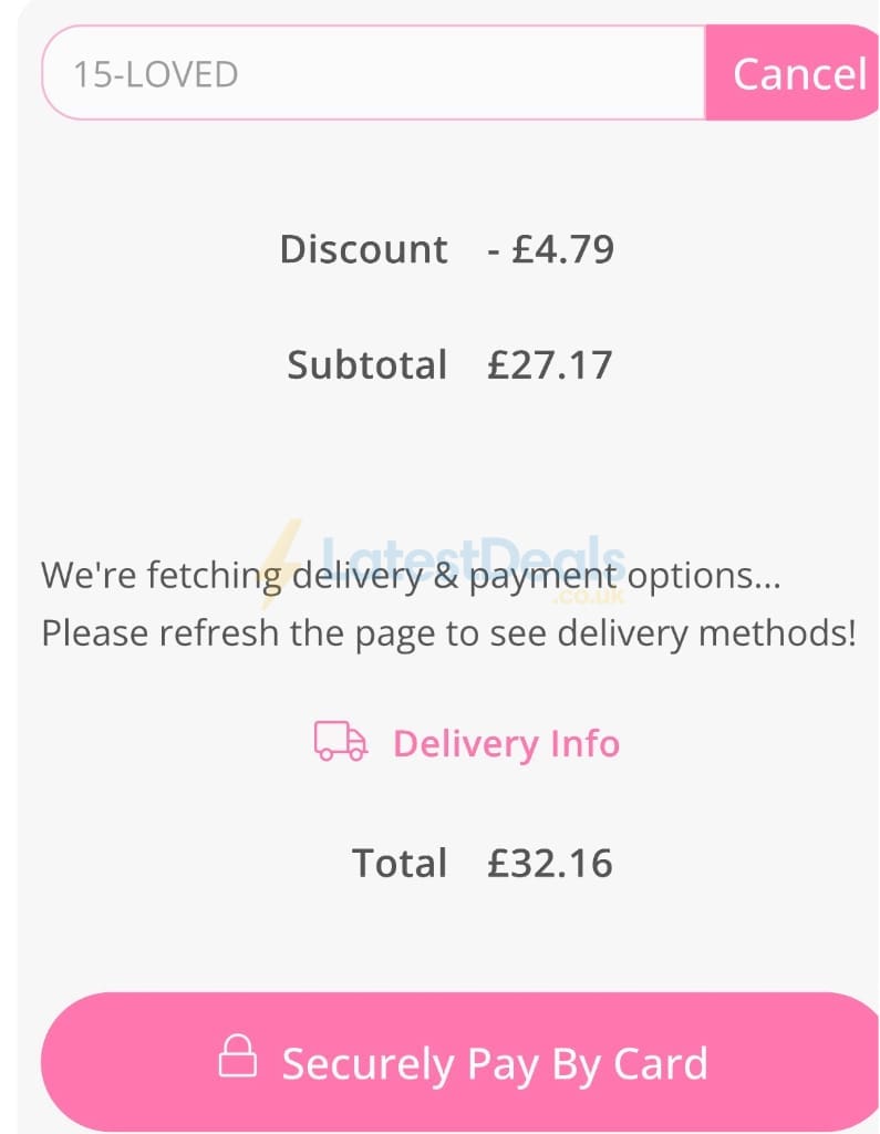 Screenshot of the Personalised Gifts Shop discount code working