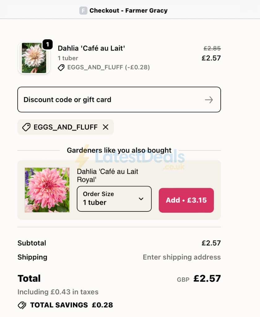 Screenshot of the Farmer Gracy discount code working