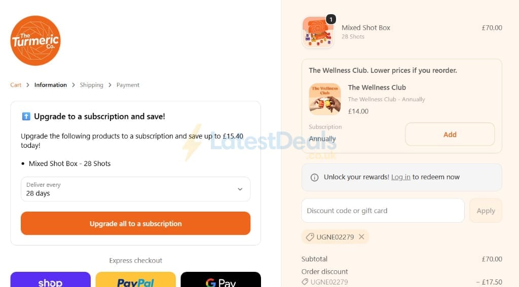 Screenshot of the Theturmeric discount code working