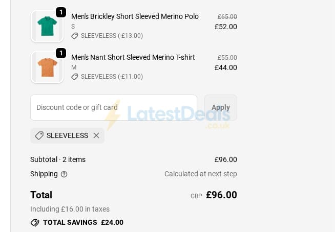 Screenshot of the howies discount code working
