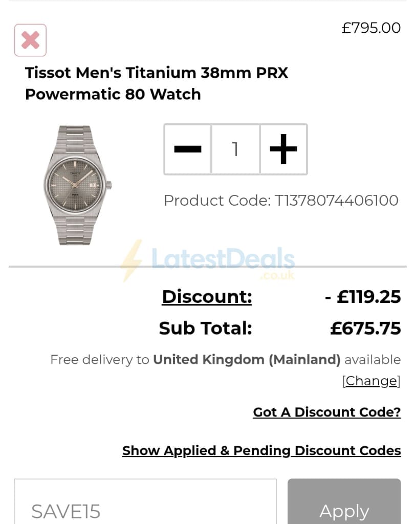 Screenshot of the Hillier Jewellers discount code working