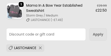 Screenshot of the My Rocking Kids discount code working
