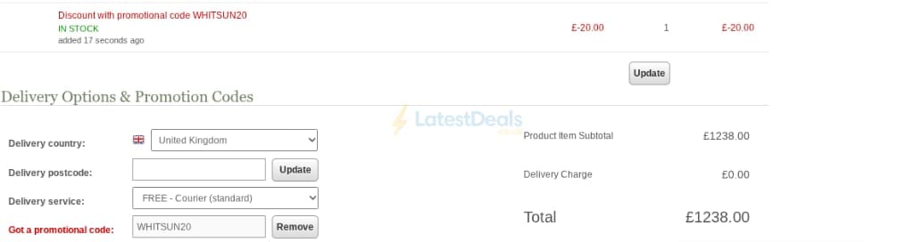 Screenshot of the Uttings discount code working