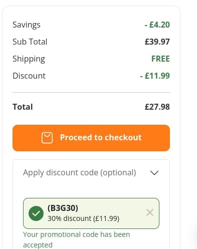 Screenshot of the WeightWorld discount code working