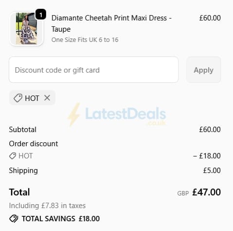 Screenshot of the JYY London discount code working