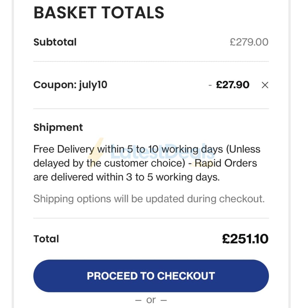 Screenshot of the PSCL Beds discount code working