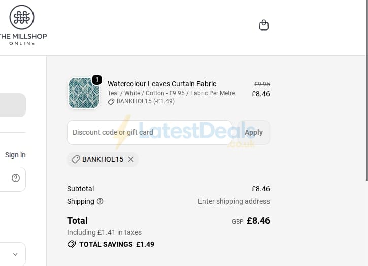 Screenshot of the The-millshop-online discount code working