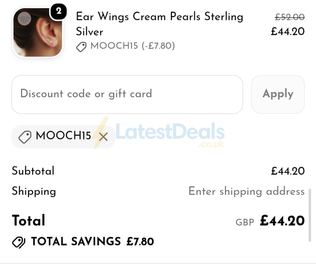 Screenshot of the Potter & Mooch discount code working