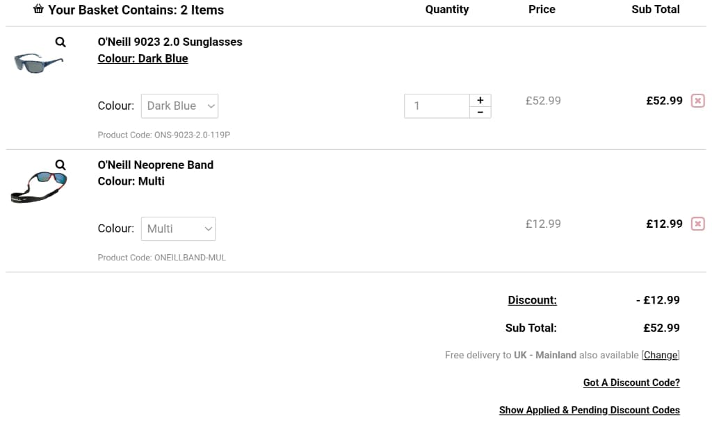 Screenshot of the Urban Surfer discount code working