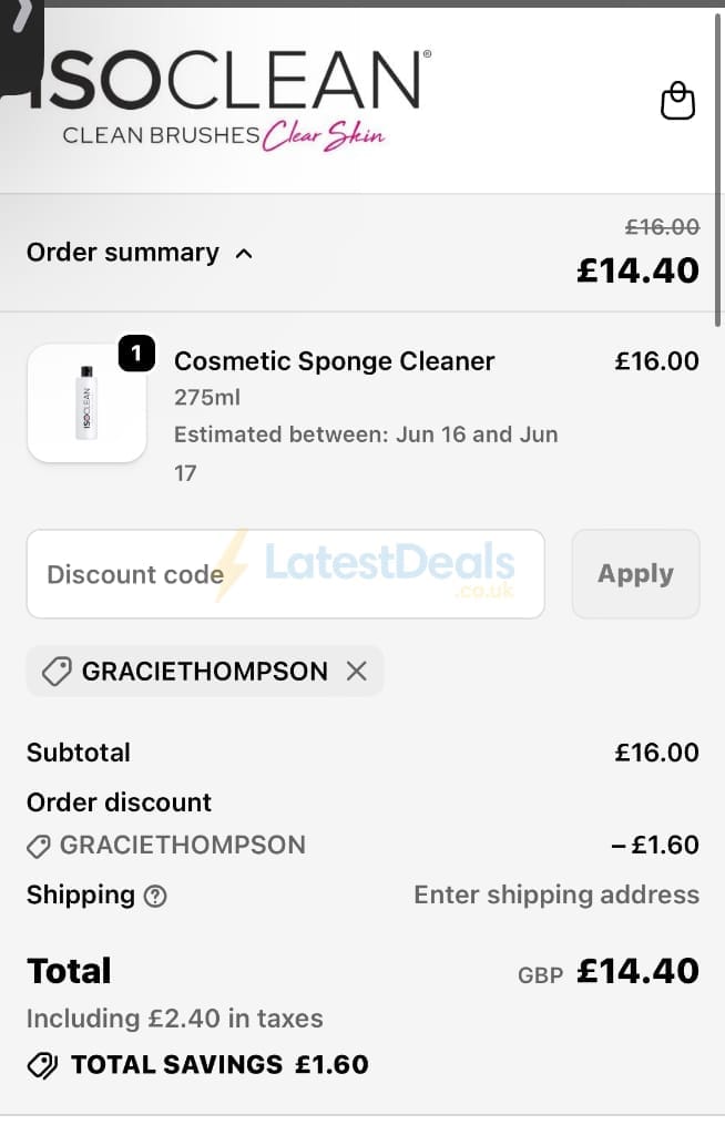 Screenshot of the ISO Clean discount code working