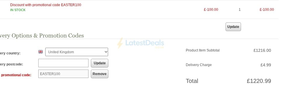 Screenshot of the Uttings discount code working