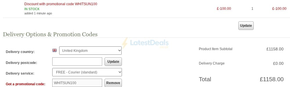 Screenshot of the Uttings discount code working