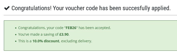 Screenshot of the Hampergifts discount code working