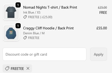 Screenshot of the High Hope discount code working