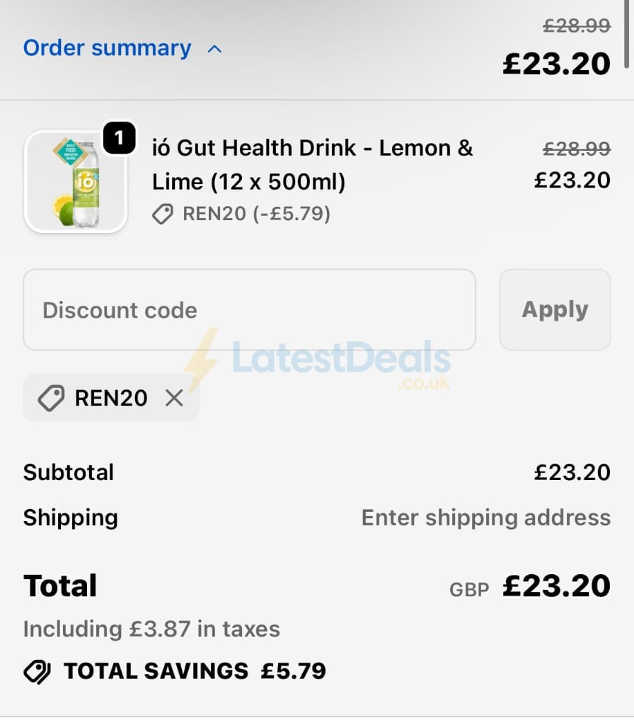 Screenshot of the ió Gut Health Drink discount code working