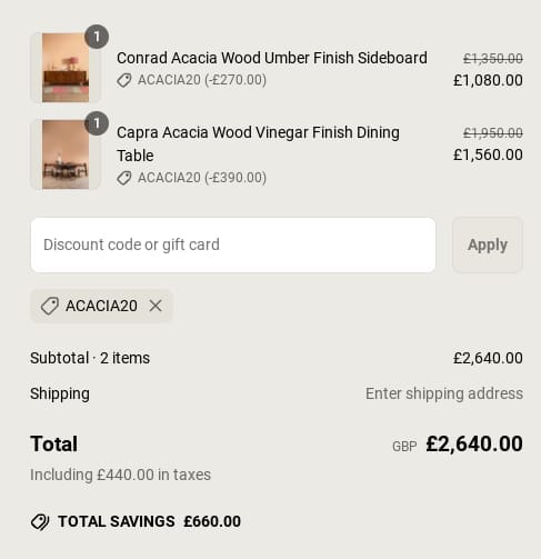 Screenshot of the Myakka discount code working
