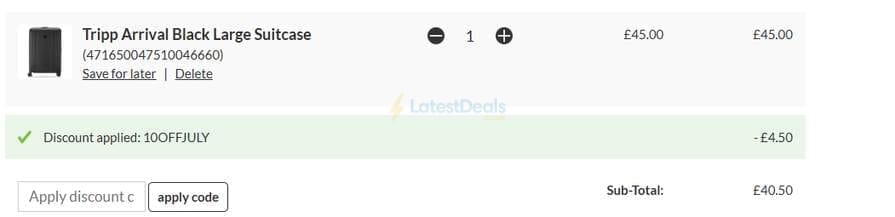 Screenshot of the Tripp discount code working