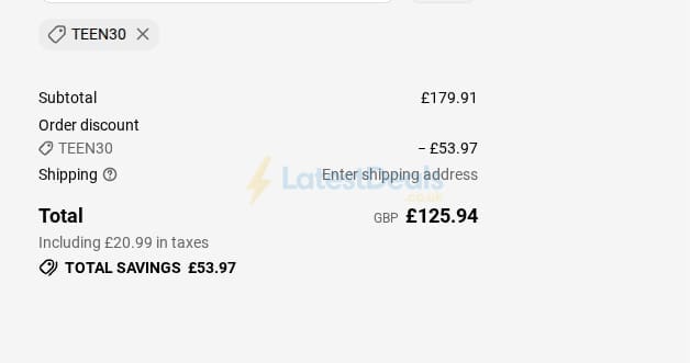 Screenshot of the Lyonsleaf discount code working