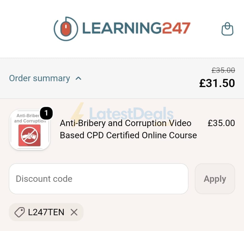Screenshot of the Learning247 discount code working