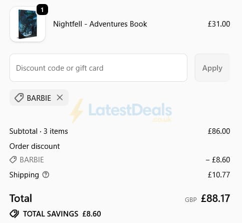 Screenshot of the Modiphius Entertainment discount code working