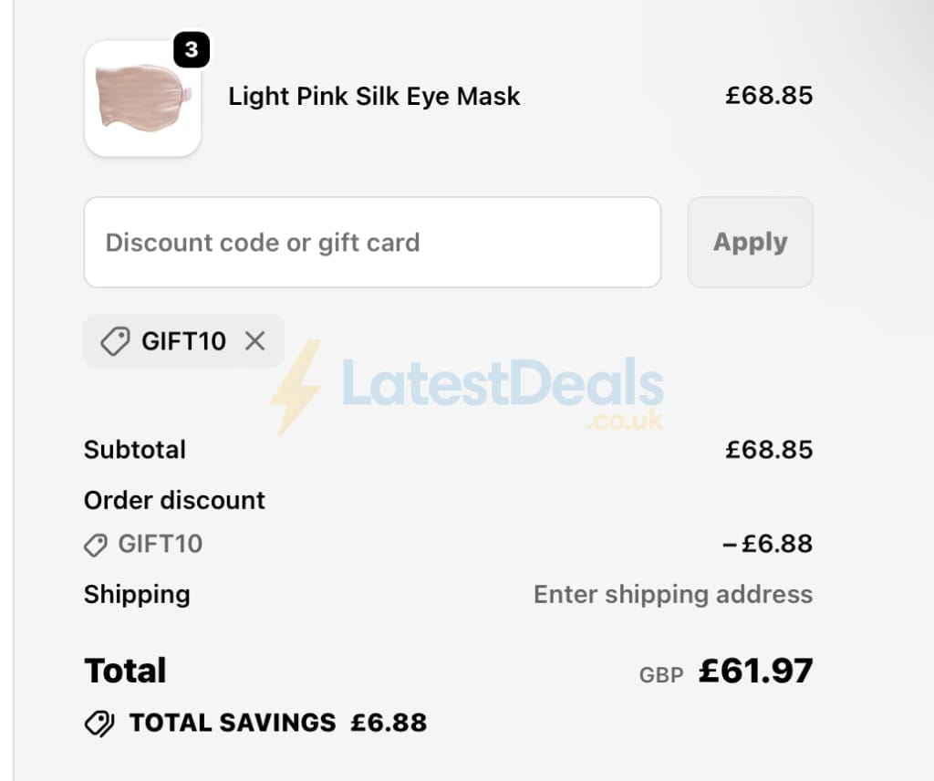 Screenshot of the Silk Pillowcase discount code working
