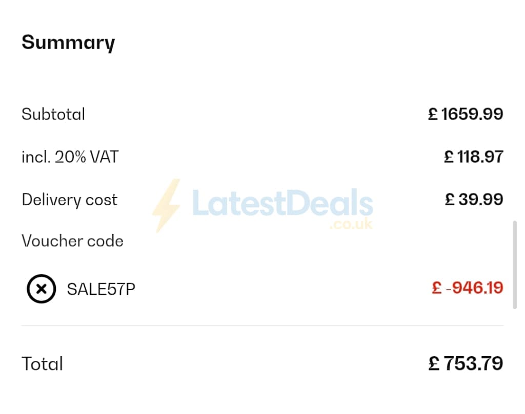 Screenshot of the Klarstein discount code working