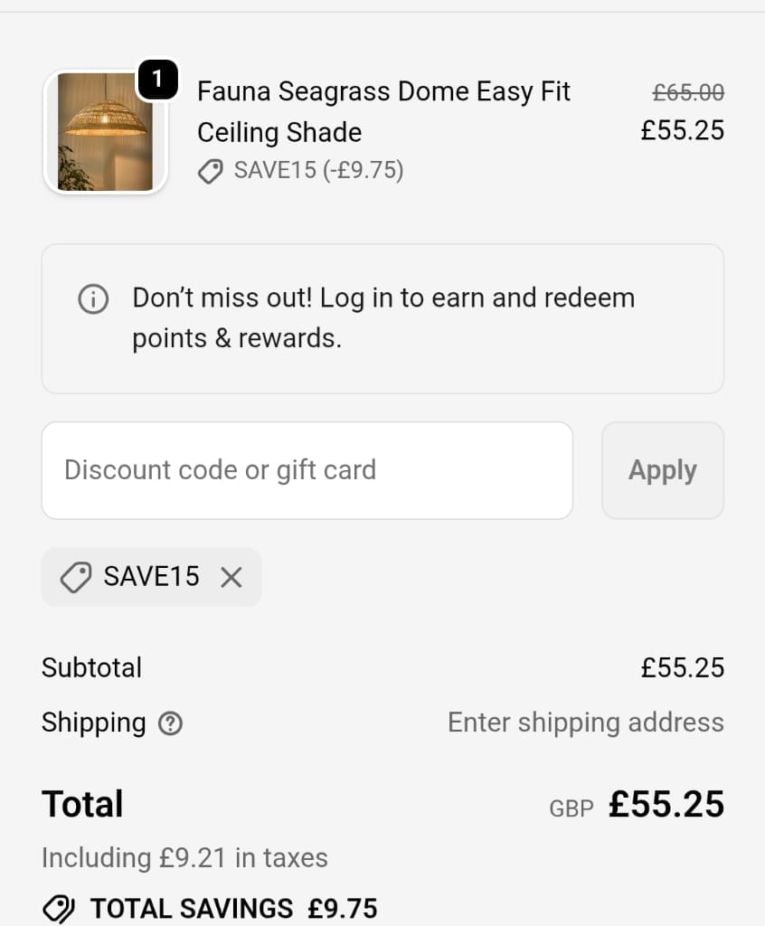 Screenshot of the Dibor discount code working